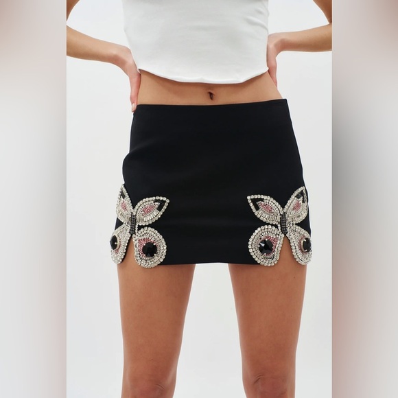 AREA Embroidered Butterfly Mini Skirt  in Black sz 8 NWT 1195$ - Picture 4 of 17